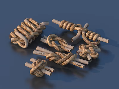 Decorative Living Items Made Of Rope And Wooden Sticks With Intricate Knotted Designs 3d model