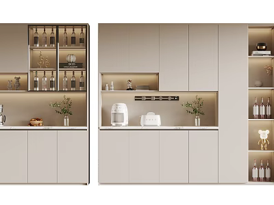 Modern Light Colored Wine Cabinet Interior With Illuminated Shelves Wine Bottles And Green Plants 3d model