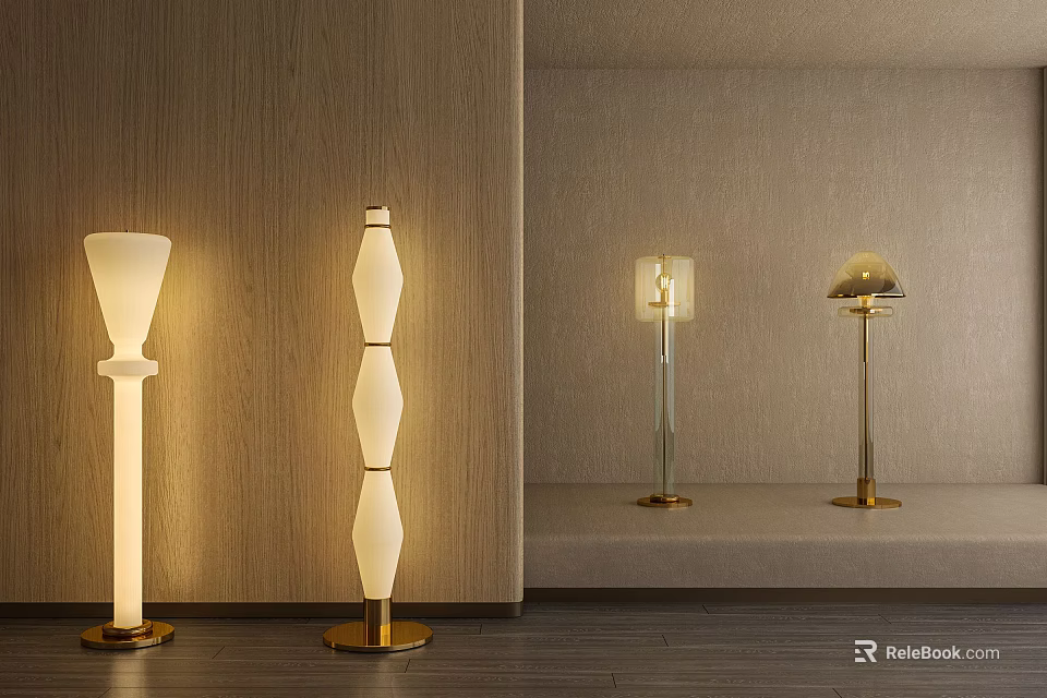 Modern Floor Lamps With Sleek Design And Various Shapes In Interior Space 3d model 