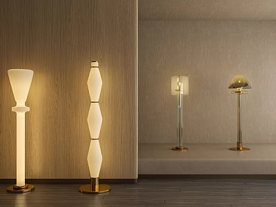 Modern Floor Lamps With Sleek Design And Various Shapes In Interior Space 3d model