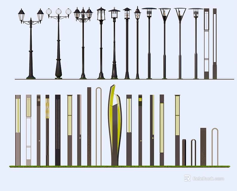 Outdoor Lights Various Modern And Traditional Designs With Black Gray Brown And Warm Yellow Light 3d model 