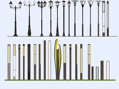 Outdoor Lights Various Modern And Traditional Designs With Black Gray Brown And Warm Yellow Light 3d model