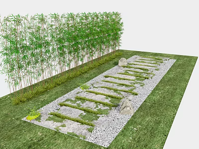 Natural Stepping Stones Path With Bamboo Grove And Green Lawn In Garden 3d model