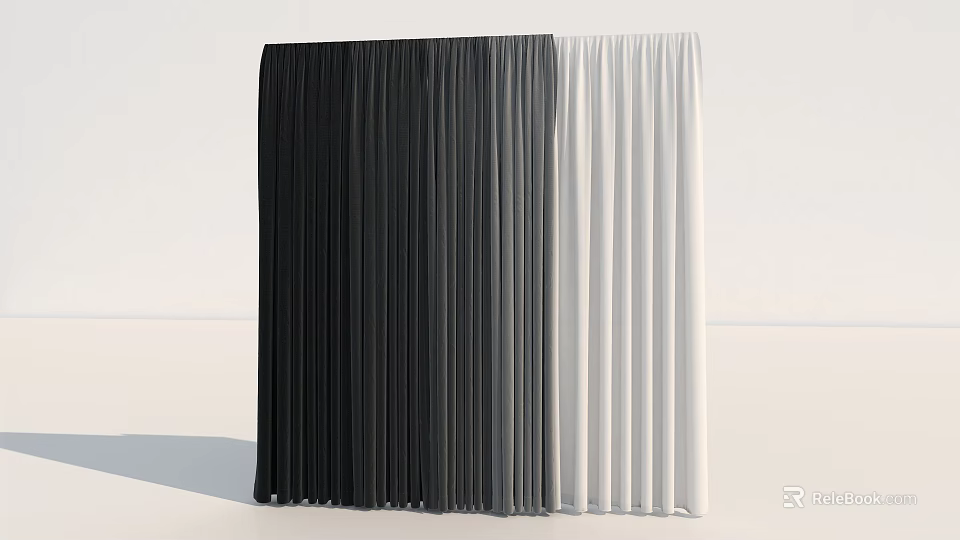 Modern Black and White Curtains With Solid Color Drapery For Interior Use 3d model 