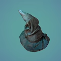 Tall Conical Wizard Hat With Worn Texture And Wide Brim On Blue Background