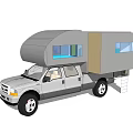Gray Pickup Truck Camper Cab With Windows Open Door And Access Stairs