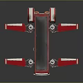 Solar Powered Red Flying Vehicle With Bus Design And Wings For Space Travel