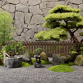 New Chinese Style Courtyard Micro Landscape Stone Pine Plant Combination Landscape Fern Green Plant 3d model