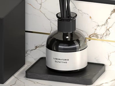 Luxury Perfume Bottle With Black Glass And Black Tray On Marble Background With Gold Accents 3d model