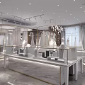 Elegant Modern Bridal Shop Interior With Wedding Dresses Display Cases And Lighting
