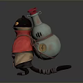 Cartoon Black Cat In Red Cloak With Silver Backpack Red Knob And Yellow Eyes