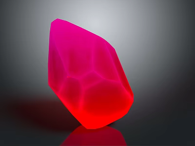 Glowing Pink Red Geometric Faceted Polyhedron on Smooth Reflective Surface 3d model