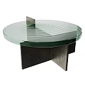 Modern Coffee Table With Round Green Glass Top And Asymmetric Concrete Metal Base