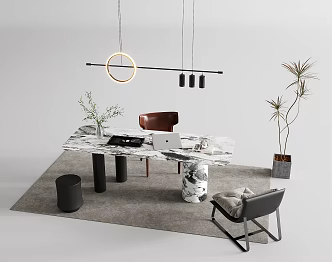 Modern Desk Chair Single Chair Plant Ornaments 3d model