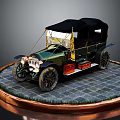 Vintage Classic Car with Black Top on Circular Display Platform with Stone Tiles and Grass