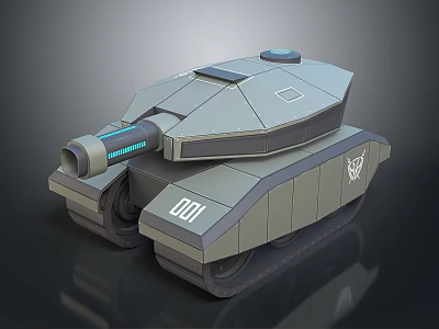 Futuristic Gray Tank Design With Cannon Barrel Tracks And Number 001 Marking 3d model