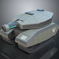 Futuristic Gray Tank Design With Cannon Barrel Tracks And Number 001 Marking