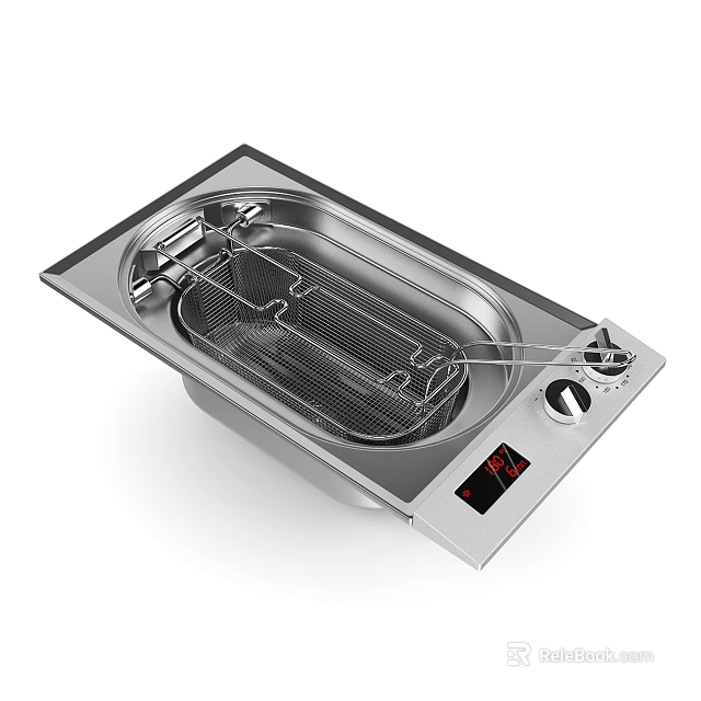 Stainless Steel Deep Fryer With Frying Basket And Digital Temperature Control For Home Kitchen Use 3d model 