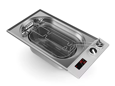 Stainless Steel Deep Fryer With Frying Basket And Digital Temperature Control For Home Kitchen Use 3d model