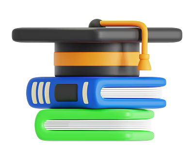 Black Graduation Cap With Orange Tassel On Stacked Blue And Green Books 3d model