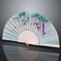 Traditional Chinese Fan Hanging Decor With Light Blue Surface And Wisteria Birds Design