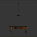 Stylish Billiard Table With Wooden Legs And Five Green Pendant Lights Above