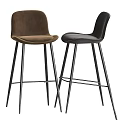 Modern Brown and Black Velvet Bar Stools with Sleek Metal Legs Design