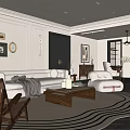 Modern Living and Dining Room Interior With Sofa Dining Table Chairs and Area Rug