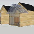 Wooden Hotel Building Architecture With Sloped Black Roof And Glass Transparent Sections