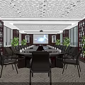 Elegant Modern Conference Room Interior With Large Table Chairs Screen And Green Plants