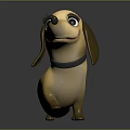 3D Cartoon Dachshund Character With Yellow Brown Coat And Black Collar On Dark Background