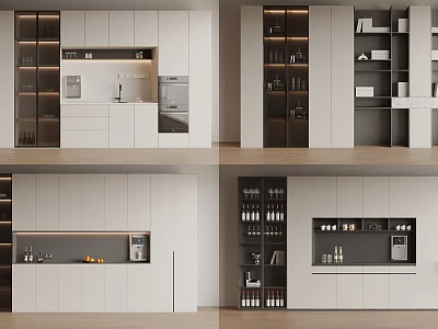 Modern Kitchen Interior With Embedded White Wine Cabinet And Glass Door 3d model