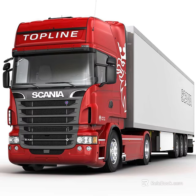 Red Scania Functional Truck With White Cargo Trailer For Transportation 3d model 