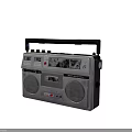 Vintage Gray Stereo System With Speakers Handle Control Buttons And Classic Design