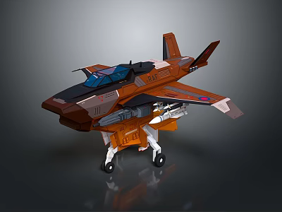 Detailed 3D Orange Fighter Aircraft Model With Cockpit Wings And Landing Gear 3d model