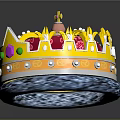 Red Cushion With Yellow Crown Decoration Pearls Green Gemstones And Transparent Crystal Base