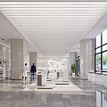 Modern Front Desk Reception Area In Spacious Lobby With Marble Decor Natural Light And Staff