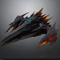 Futuristic Mechanical Weapon With Blue Body Red Spikes And Glowing Red Accents