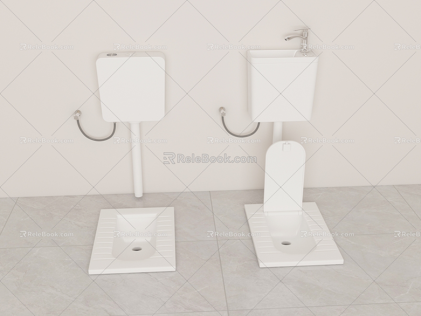 Squat toilet flush washing integrated device squat toilet 3d model