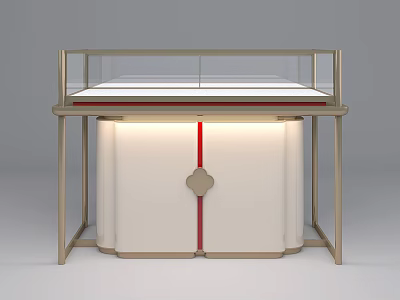 Specialty Store Display Counter With Golden Frame White Cabinet And Red Decorative Strip 3d model