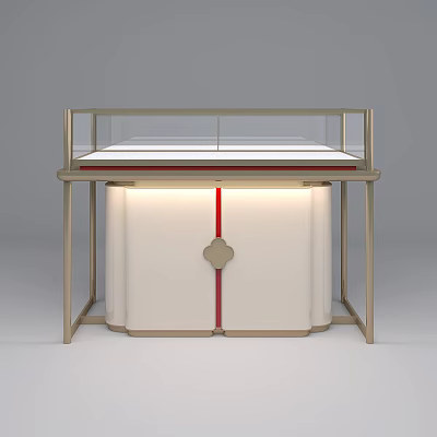 Specialty Store Display Counter With Golden Frame White Cabinet And Red Decorative Strip 3d model