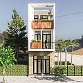 Three Story Detached Villa With Stone Base Glass Doors And Plant Filled Balconies