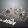 Architectural Exhibition Space Design With Metal Frame Booths Columns And Platforms