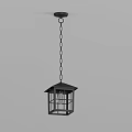 Rustic Black Frame Pendant Light With Glass Shade Chain Hanging And Warm Light Bulb