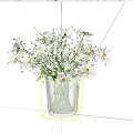 White Daisies in Clear Glass Vase on Wooden Table Against Gray Wall