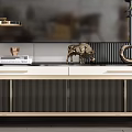 Modern TV Stand Design With Lamp Vase Decorative Sculpture And Storage Drawers
