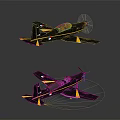 Two Dark Blue Aircraft With Yellow Accents And National Flag Markings In Different Angles