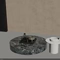 Round Green Marble Coffee Table With Tray And White Cylindrical Side Table 3d model