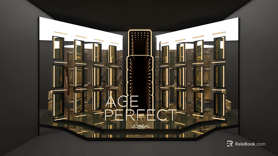 L'Oreal Age Perfect Product Display In Luxury Retail With Illuminated Glass Shelves 3d model 