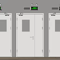 White Safety Doors With Green Electronic Displays In Simple Building Interior